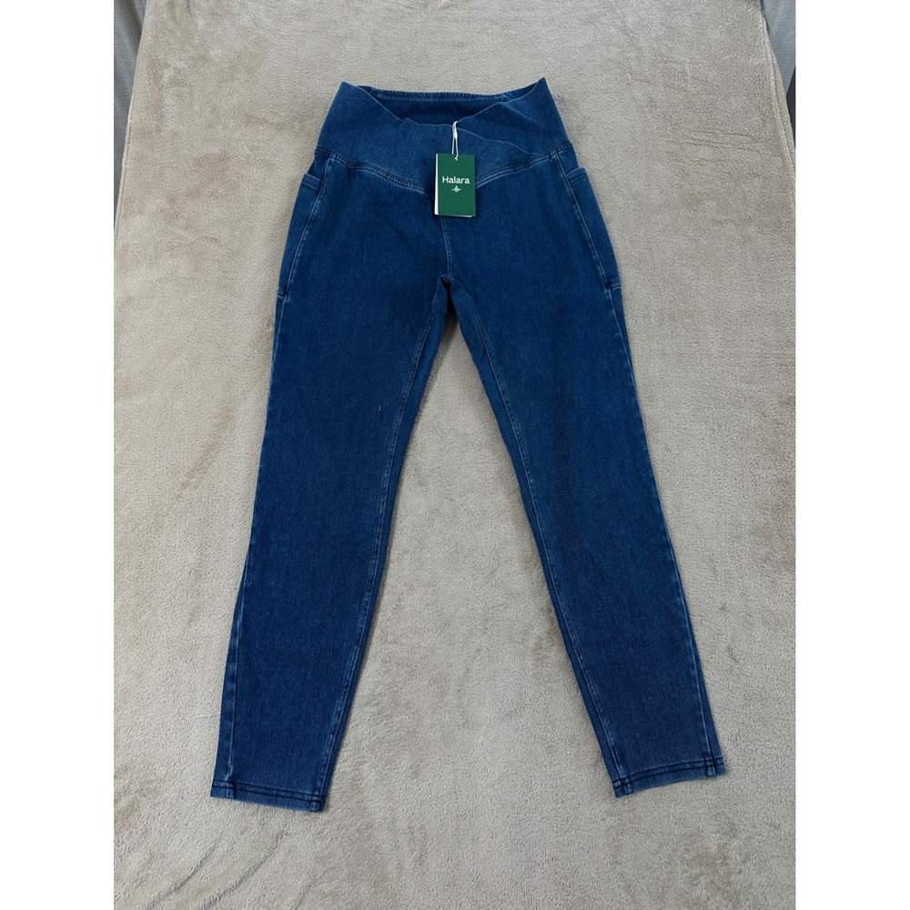 Halara Flex Crossover Pocket Denim Women's Size M 7/8 Jeggings Blue 3 Button NEW